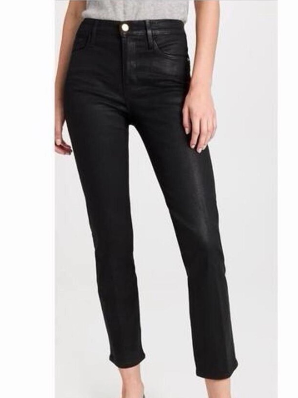 Frame Le Sylvie Slender Straight Women’s High Rise Noir Coated Black Jeans Sz 25